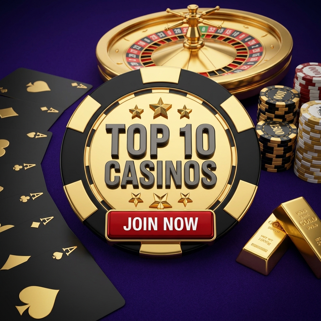 Casino chips, cards, gold bars and a roulette wheel on a purple table